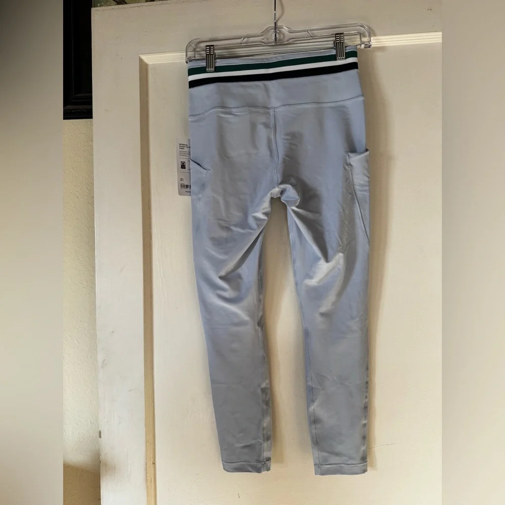 Light Gray High-Waist Leggings with Stripe Waistband